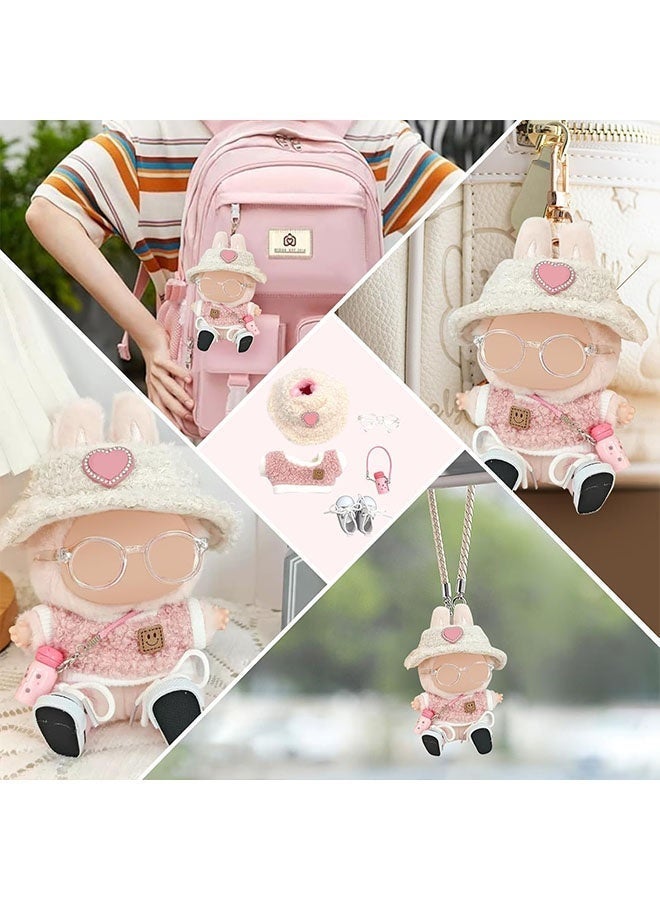 LABUBU 5 Set 17cm Labubu Clothes Doll Clothes Accessories for 17cm Dolls Clothes,  Heart Shaped Velvet Hat, Small kettle, Glasses, Canvas Shoes No Doll Included，Choose from three styles - Image 3